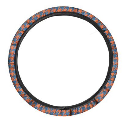 Orange And Blue Houndstooth Print Car Steering Wheel Cover