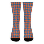 Orange And Blue Houndstooth Print Crew Socks