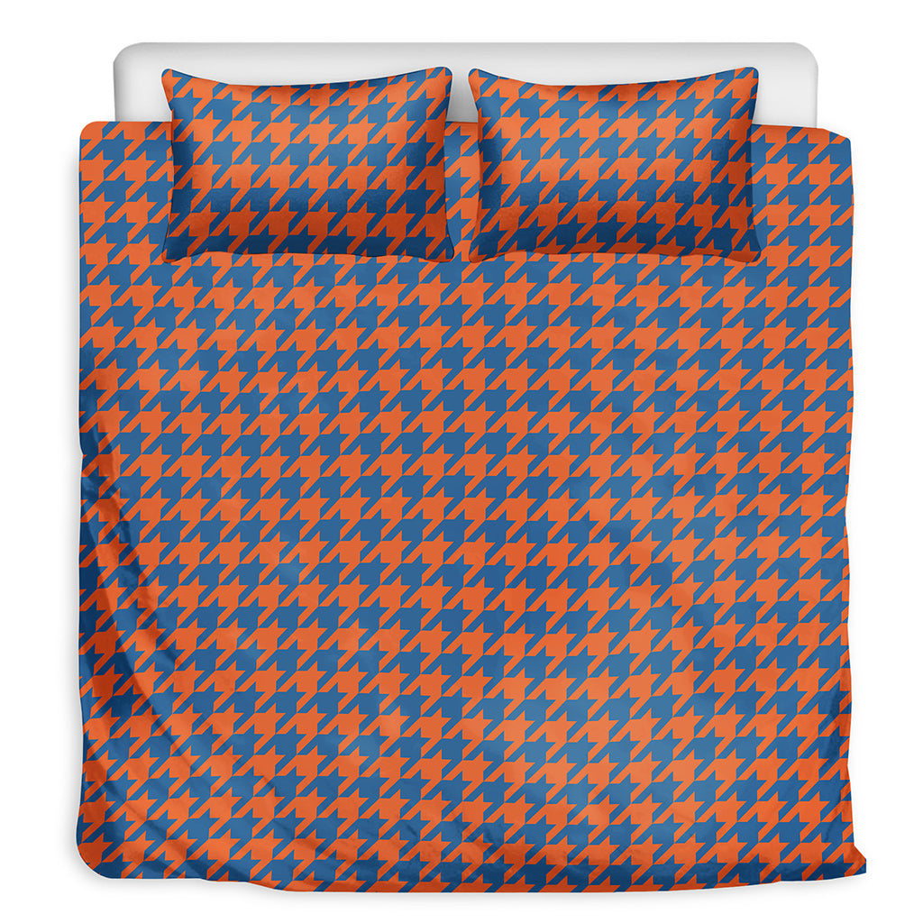 Orange And Blue Houndstooth Print Duvet Cover Bedding Set
