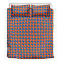 Orange And Blue Houndstooth Print Duvet Cover Bedding Set