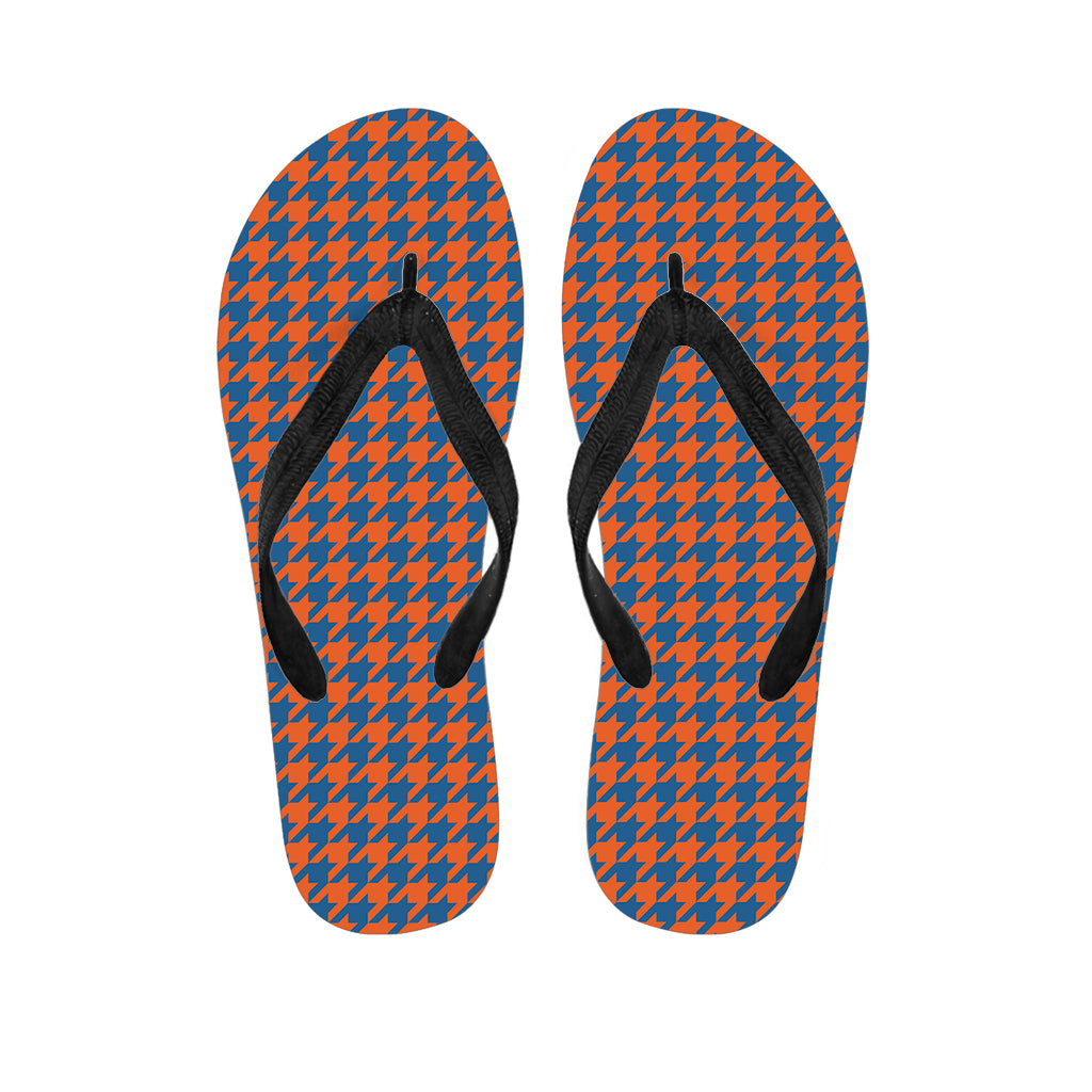Orange And Blue Houndstooth Print Flip Flops
