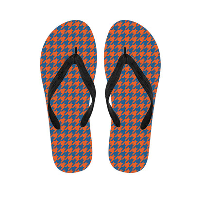 Orange And Blue Houndstooth Print Flip Flops