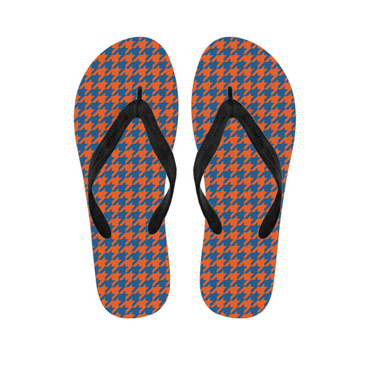 Orange And Blue Houndstooth Print Flip Flops