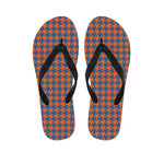 Orange And Blue Houndstooth Print Flip Flops