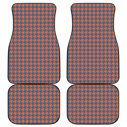 Orange And Blue Houndstooth Print Front and Back Car Floor Mats