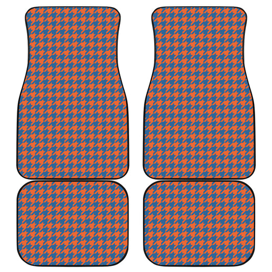 Orange And Blue Houndstooth Print Front and Back Car Floor Mats