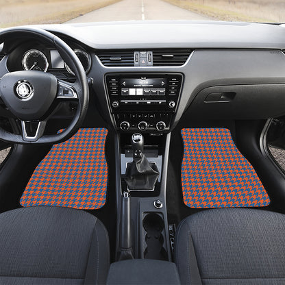 Orange And Blue Houndstooth Print Front and Back Car Floor Mats