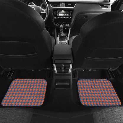 Orange And Blue Houndstooth Print Front and Back Car Floor Mats