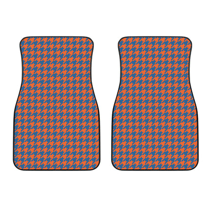 Orange And Blue Houndstooth Print Front Car Floor Mats