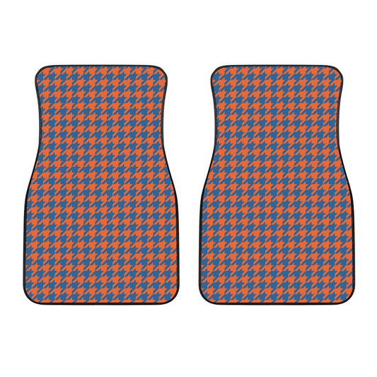 Orange And Blue Houndstooth Print Front Car Floor Mats