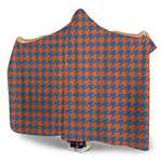 Orange And Blue Houndstooth Print Hooded Blanket
