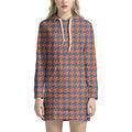 Orange And Blue Houndstooth Print Pullover Hoodie Dress