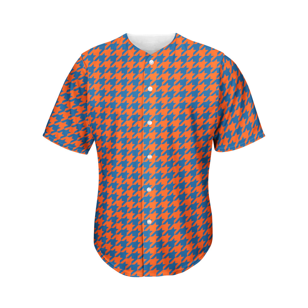 Orange And Blue Houndstooth Print Men's Baseball Jersey