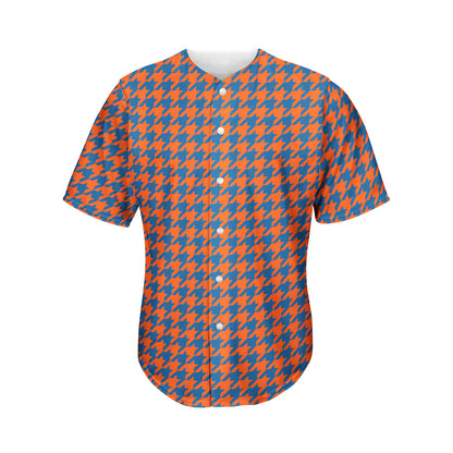 Orange And Blue Houndstooth Print Men's Baseball Jersey