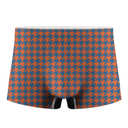 Orange And Blue Houndstooth Print Men's Boxer Briefs
