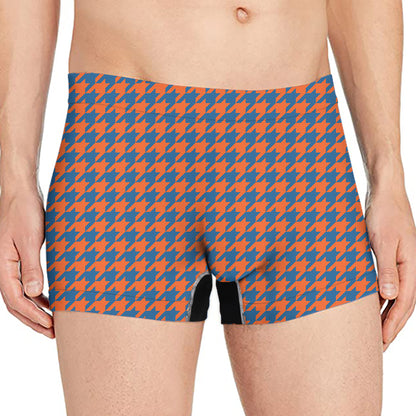Orange And Blue Houndstooth Print Men's Boxer Briefs