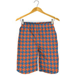 Orange And Blue Houndstooth Print Men's Shorts