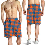 Orange And Blue Houndstooth Print Men's Shorts