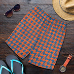 Orange And Blue Houndstooth Print Men's Shorts