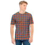 Orange And Blue Houndstooth Print Men's T-Shirt