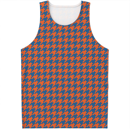 Orange And Blue Houndstooth Print Men's Tank Top