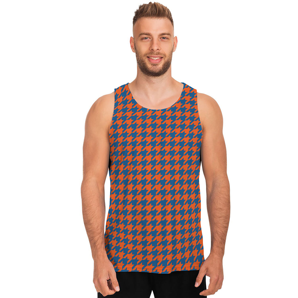 Orange And Blue Houndstooth Print Men's Tank Top