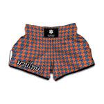 Orange And Blue Houndstooth Print Muay Thai Boxing Shorts