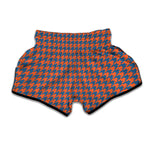 Orange And Blue Houndstooth Print Muay Thai Boxing Shorts