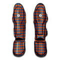 Orange And Blue Houndstooth Print Muay Thai Shin Guards