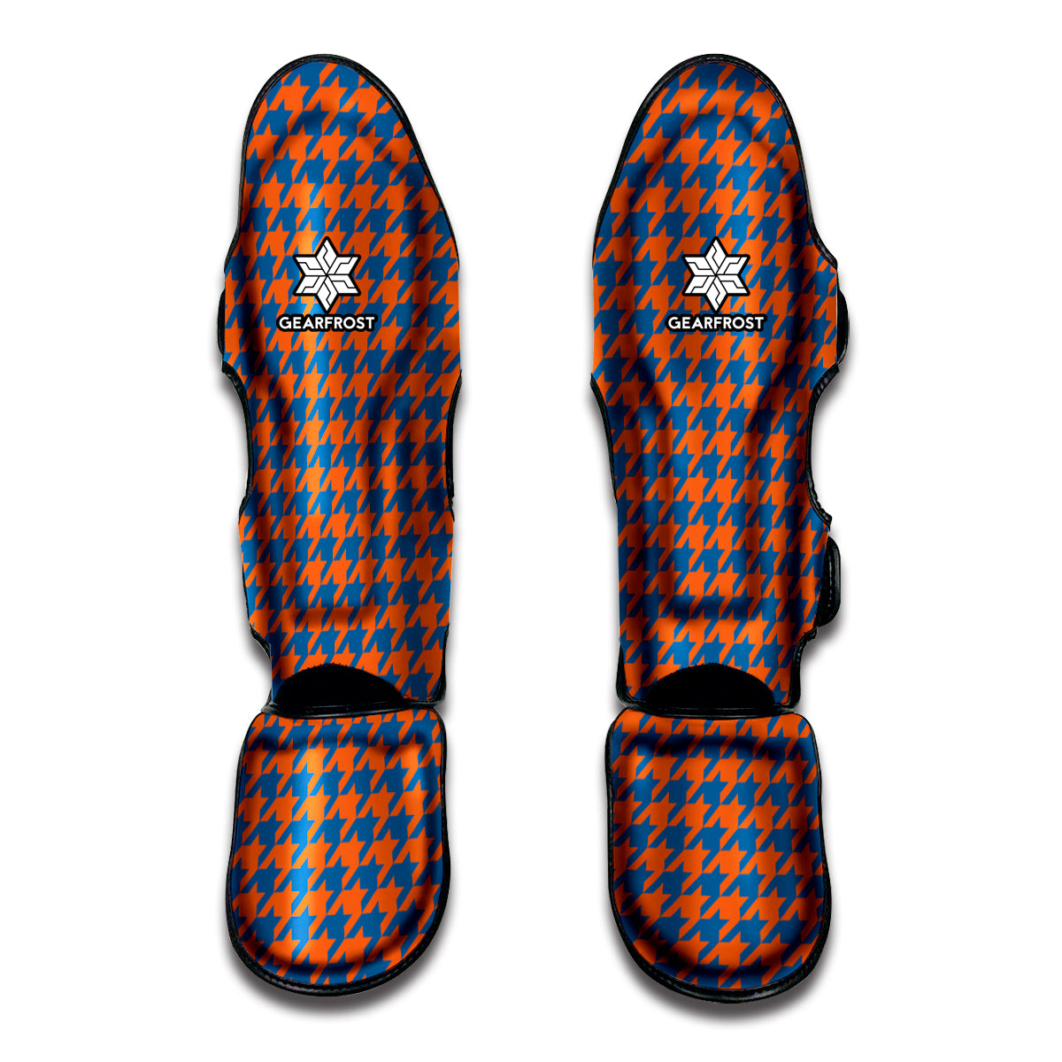 Orange And Blue Houndstooth Print Muay Thai Shin Guard