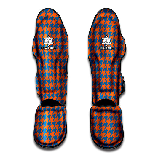 Orange And Blue Houndstooth Print Muay Thai Shin Guard