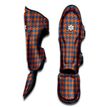 Orange And Blue Houndstooth Print Muay Thai Shin Guard