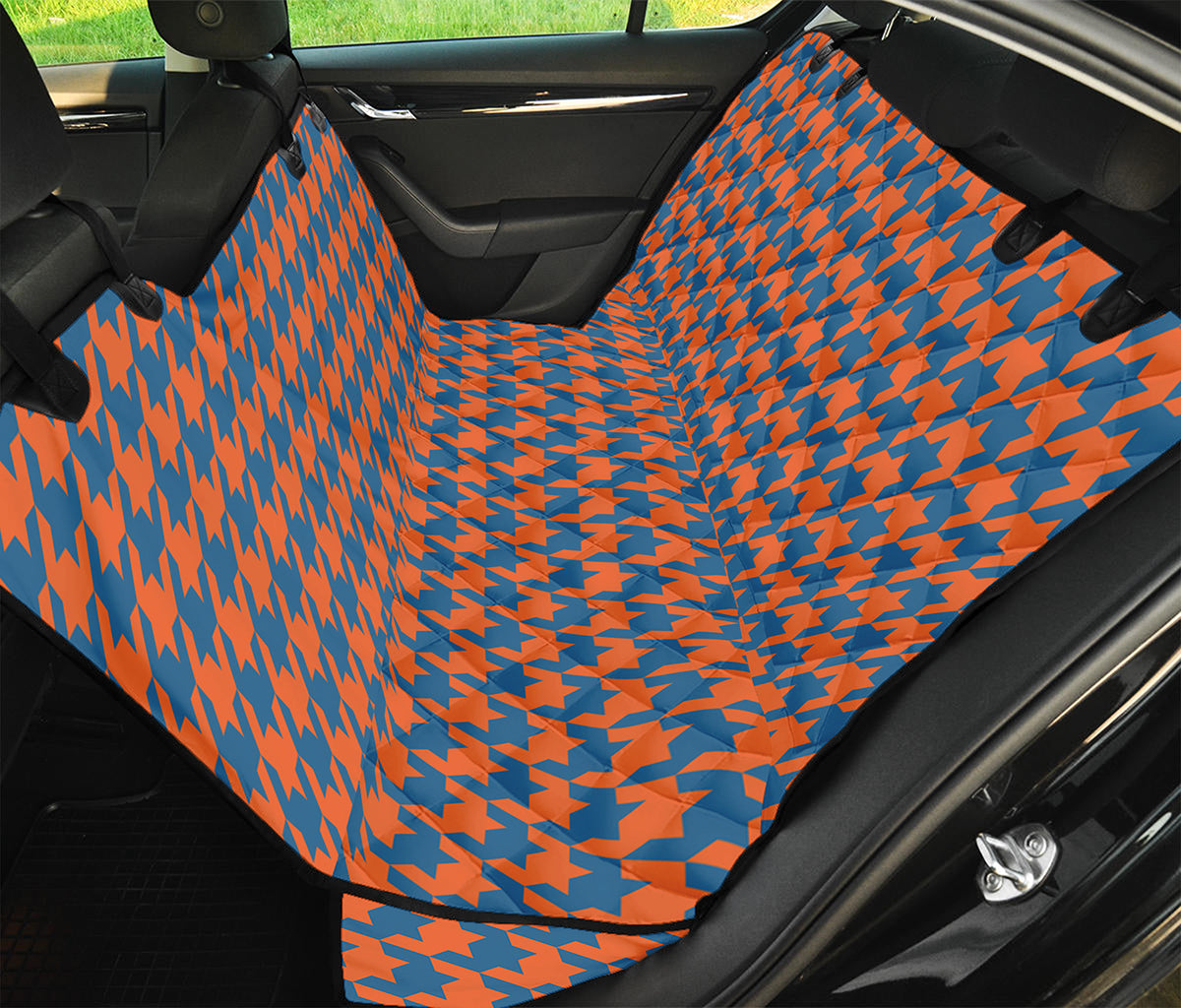 Orange And Blue Houndstooth Print Pet Car Back Seat Cover