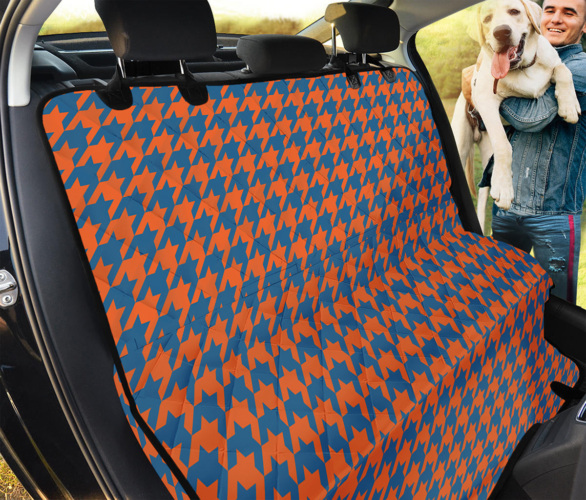 Orange And Blue Houndstooth Print Pet Car Back Seat Cover