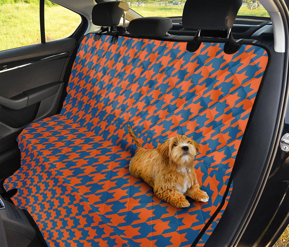 Orange And Blue Houndstooth Print Pet Car Back Seat Cover