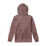 Orange And Blue Houndstooth Print Pullover Hoodie
