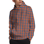Orange And Blue Houndstooth Print Pullover Hoodie