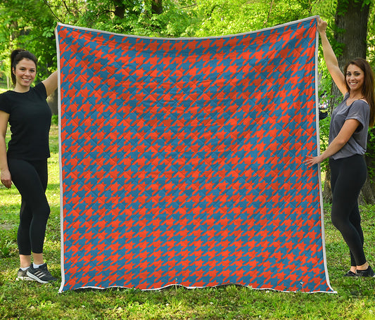 Orange And Blue Houndstooth Print Quilt