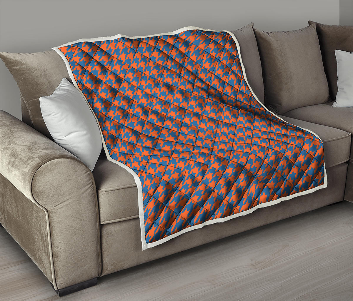 Orange And Blue Houndstooth Print Quilt