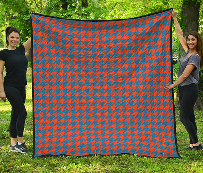 Orange And Blue Houndstooth Print Quilt
