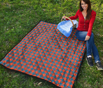 Orange And Blue Houndstooth Print Quilt