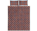 Orange And Blue Houndstooth Print Quilt Bed Set