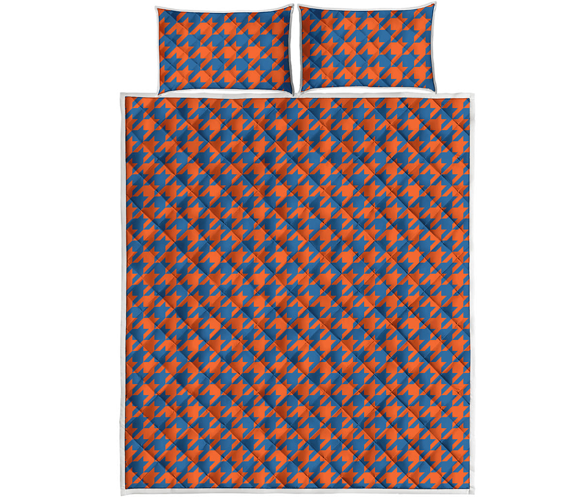 Orange And Blue Houndstooth Print Quilt Bed Set