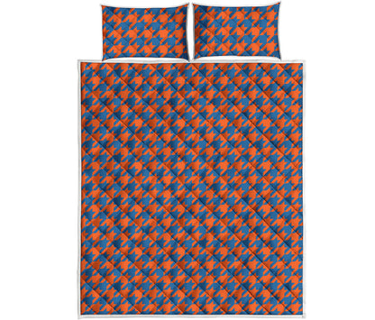 Orange And Blue Houndstooth Print Quilt Bed Set