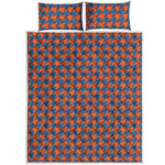 Orange And Blue Houndstooth Print Quilt Bed Set