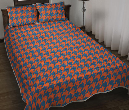 Orange And Blue Houndstooth Print Quilt Bed Set