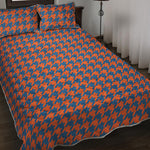 Orange And Blue Houndstooth Print Quilt Bed Set
