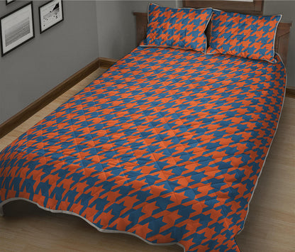 Orange And Blue Houndstooth Print Quilt Bed Set