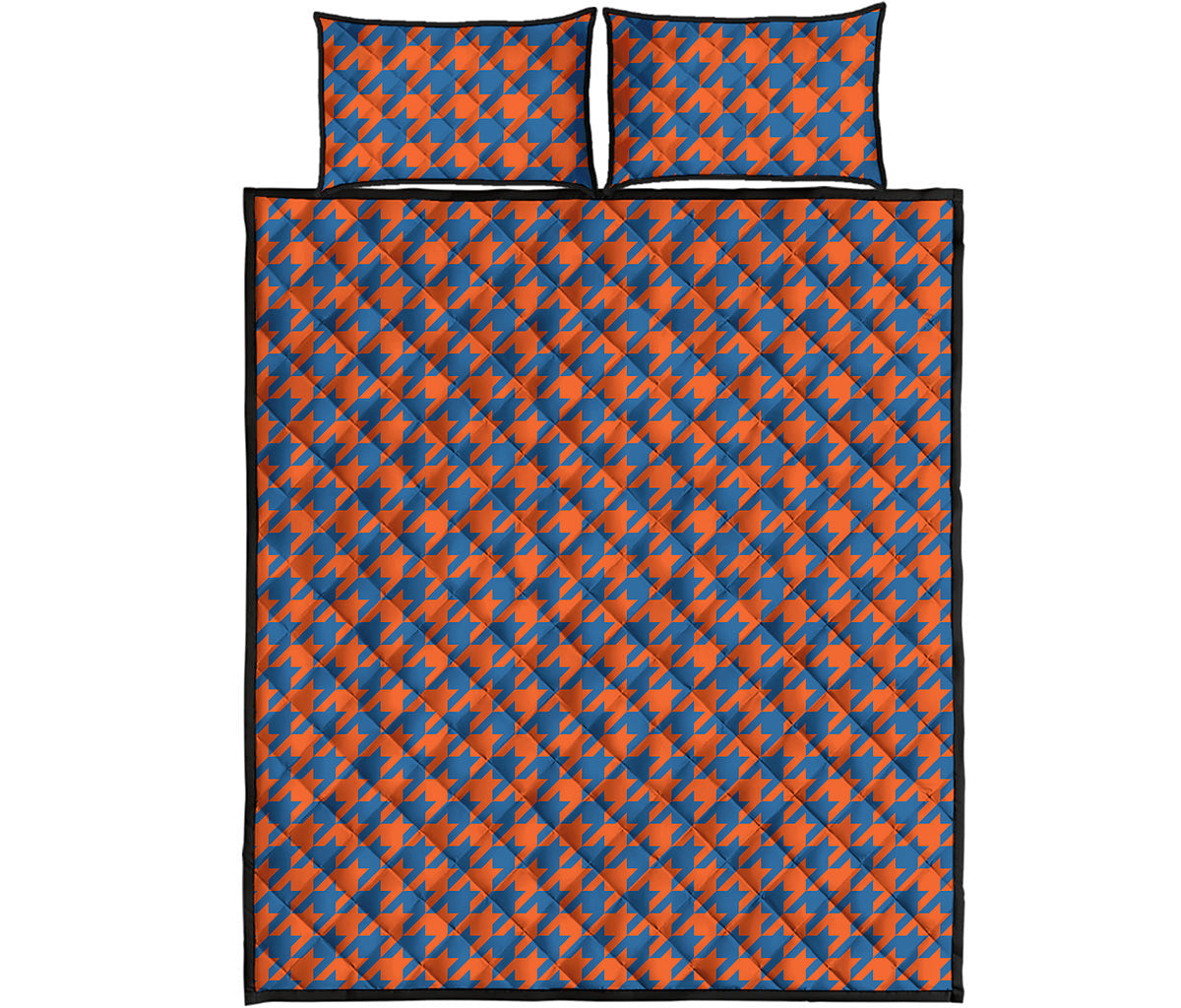Orange And Blue Houndstooth Print Quilt Bed Set