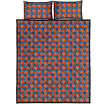 Orange And Blue Houndstooth Print Quilt Bed Set
